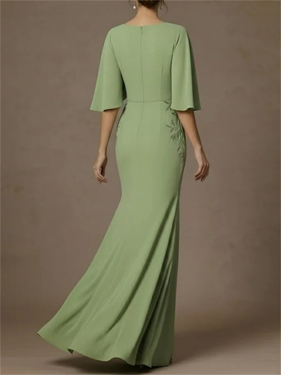 Sheath/Column Sweetheart 3/4 Sleeves Appliques Lace Floor-Length Chiffon Corset Mother of the Bride Dress
