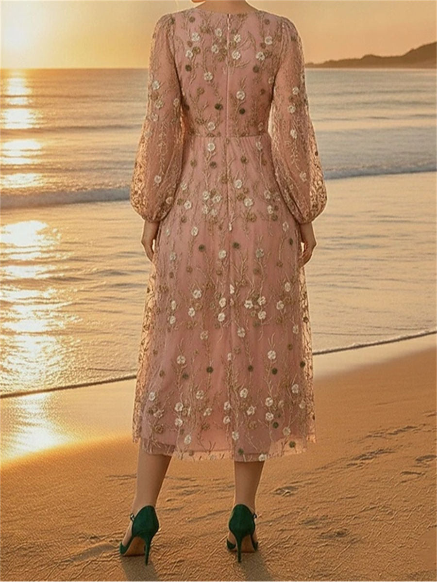 A-line/Princess V-neck Long Sleeves Appliques Lace Tea-Length Lace Corset Mother of the Bride Dress