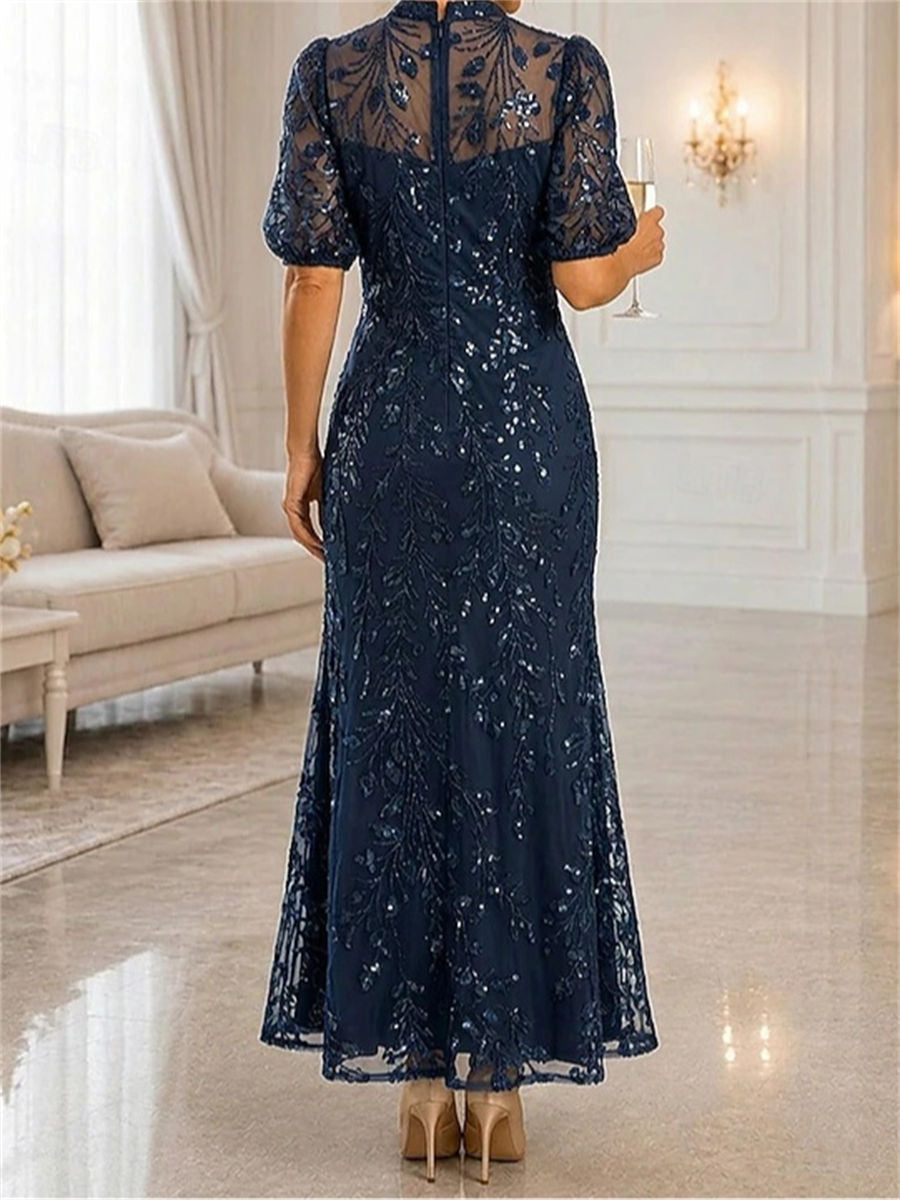 Sheath/Column V-neck 1/2 Sleeves Appliques Lace Ankle-Length Lace Corset Mother of the Bride Dress