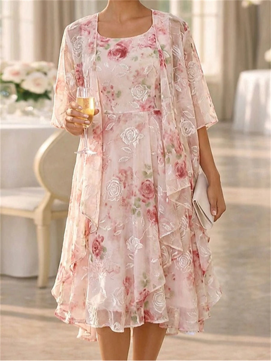 A-line/Princess Scoop Ruffles Knee-Length Lace Corset Mother of the Bride Dress