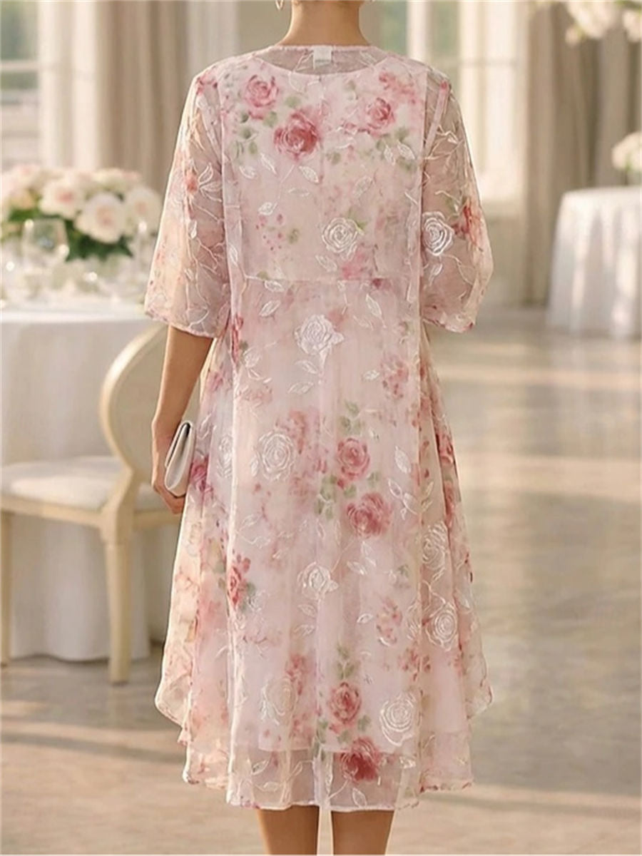A-line/Princess Scoop Ruffles Knee-Length Lace Corset Mother of the Bride Dress