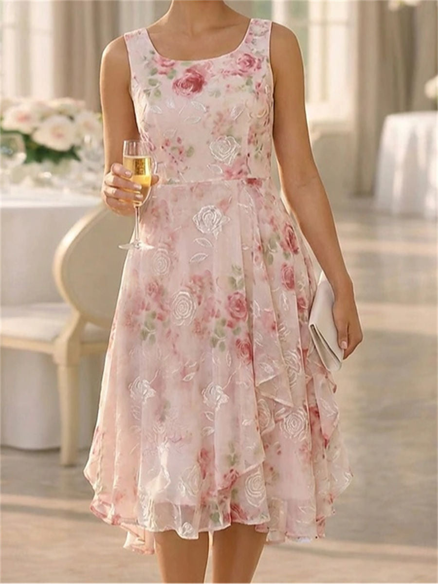 A-line/Princess Scoop Ruffles Knee-Length Lace Corset Mother of the Bride Dress