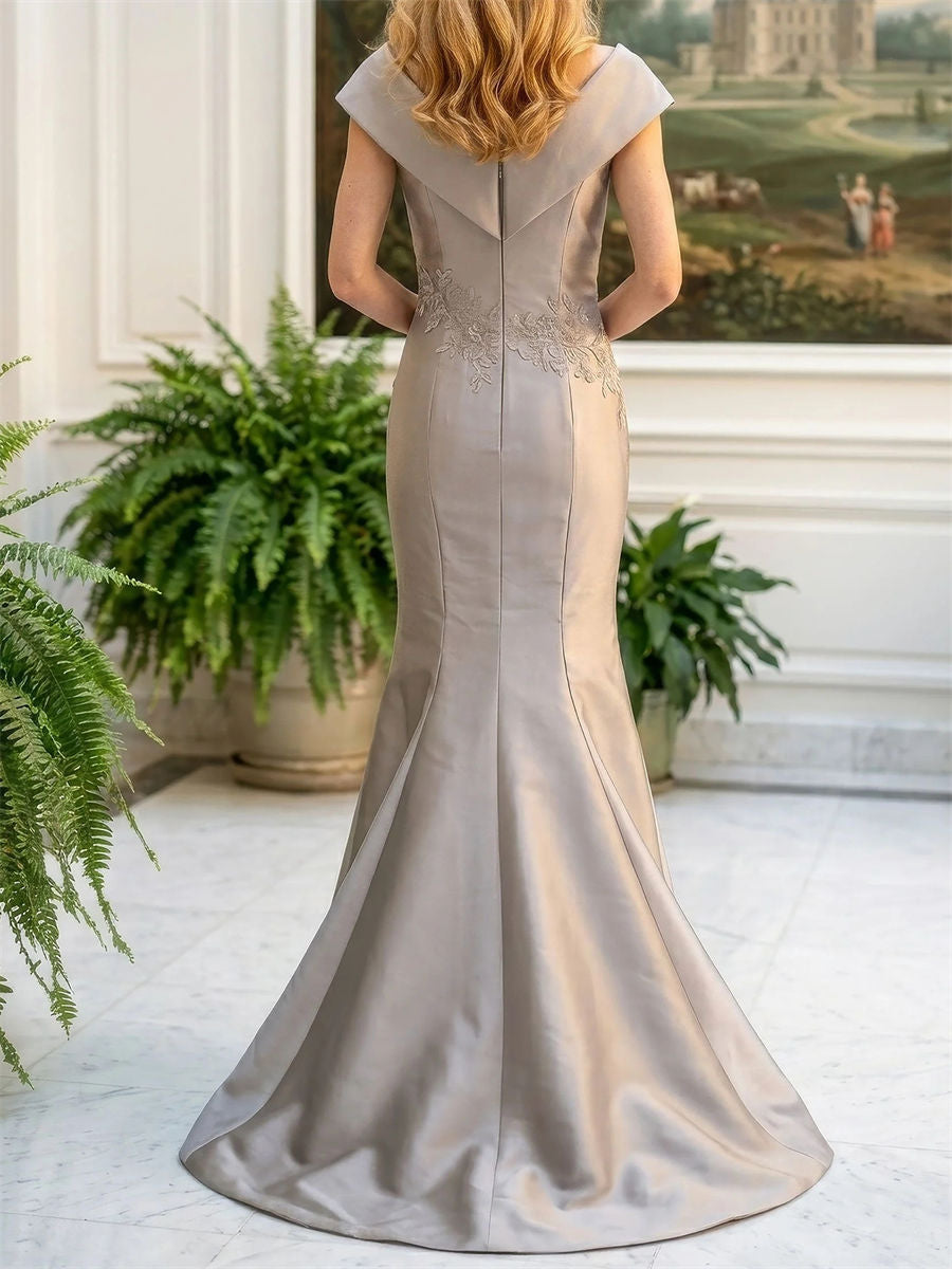 Sheath/Column V-neck Appliques Lace Floor-Length Satin Corset Mother of the Bride Dress