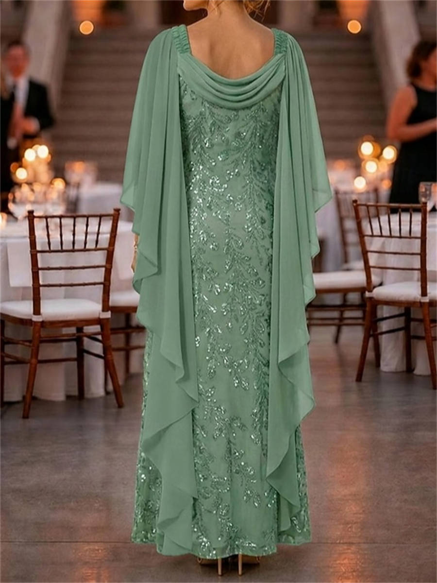 A-line Scoop 3/4 Sleeves Appliques Lace Floor-Length Chiffon Corset Mother of the Bride Dress