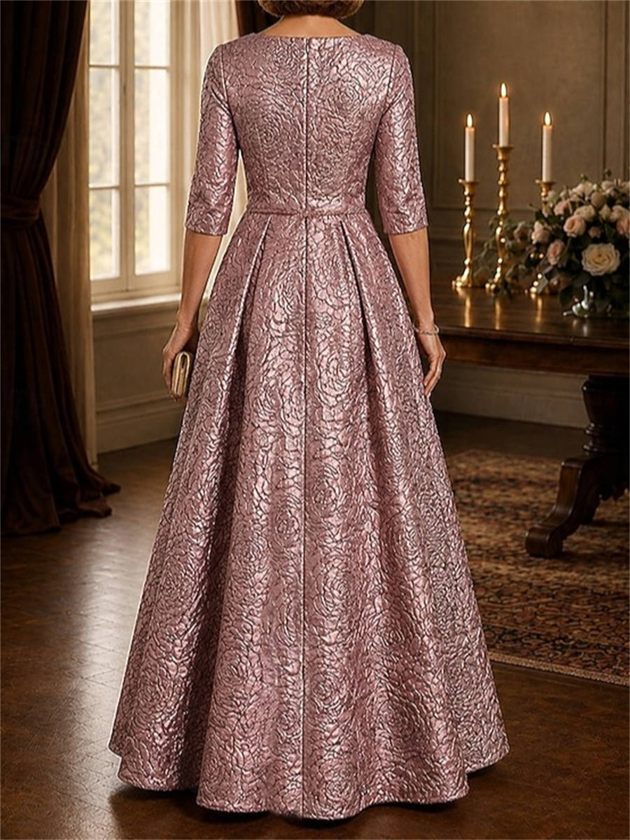 A-line Scoop 1/2 Sleeves Sash/Ribbon/Belt Floor-Length Corset Mother of the Bride Dress