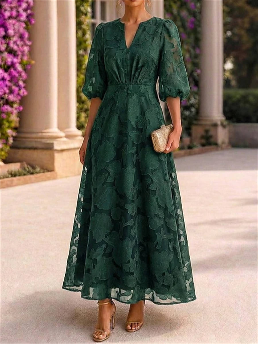 A-line Scoop 1/2 Sleeves Pleated Ankle-Length Lace Corset Mother of the Bride Dress