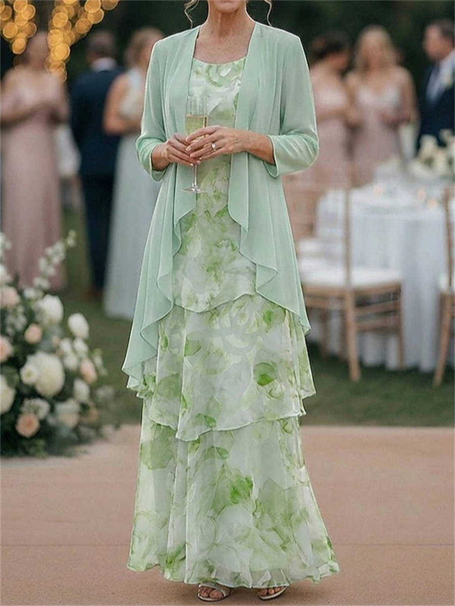 A-line Scoop Cascading Ruffles Floor-Length Corset Mother of the Bride Dress