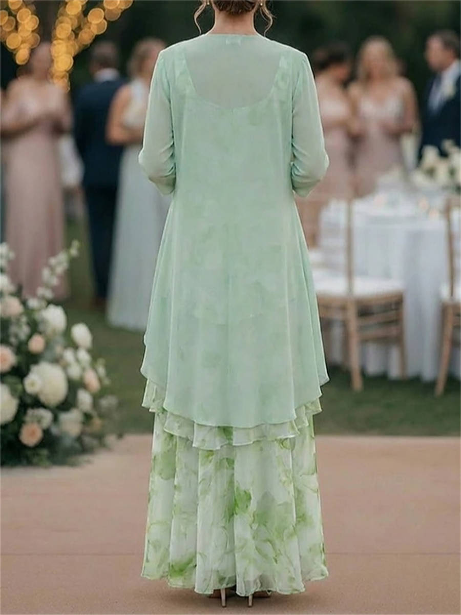 A-line Scoop Cascading Ruffles Floor-Length Corset Mother of the Bride Dress