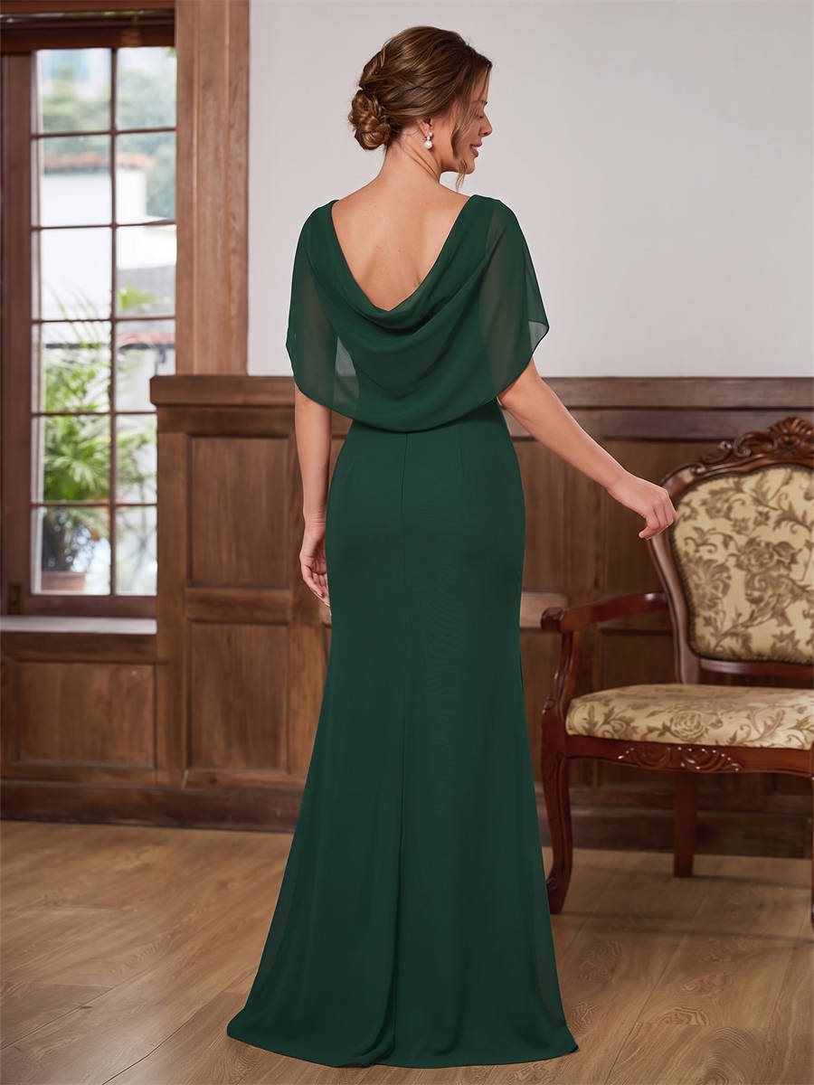 A-line V-neck Cap Sleeves Pleated Floor-Length Chiffon Corset Mother of the Bride Dress