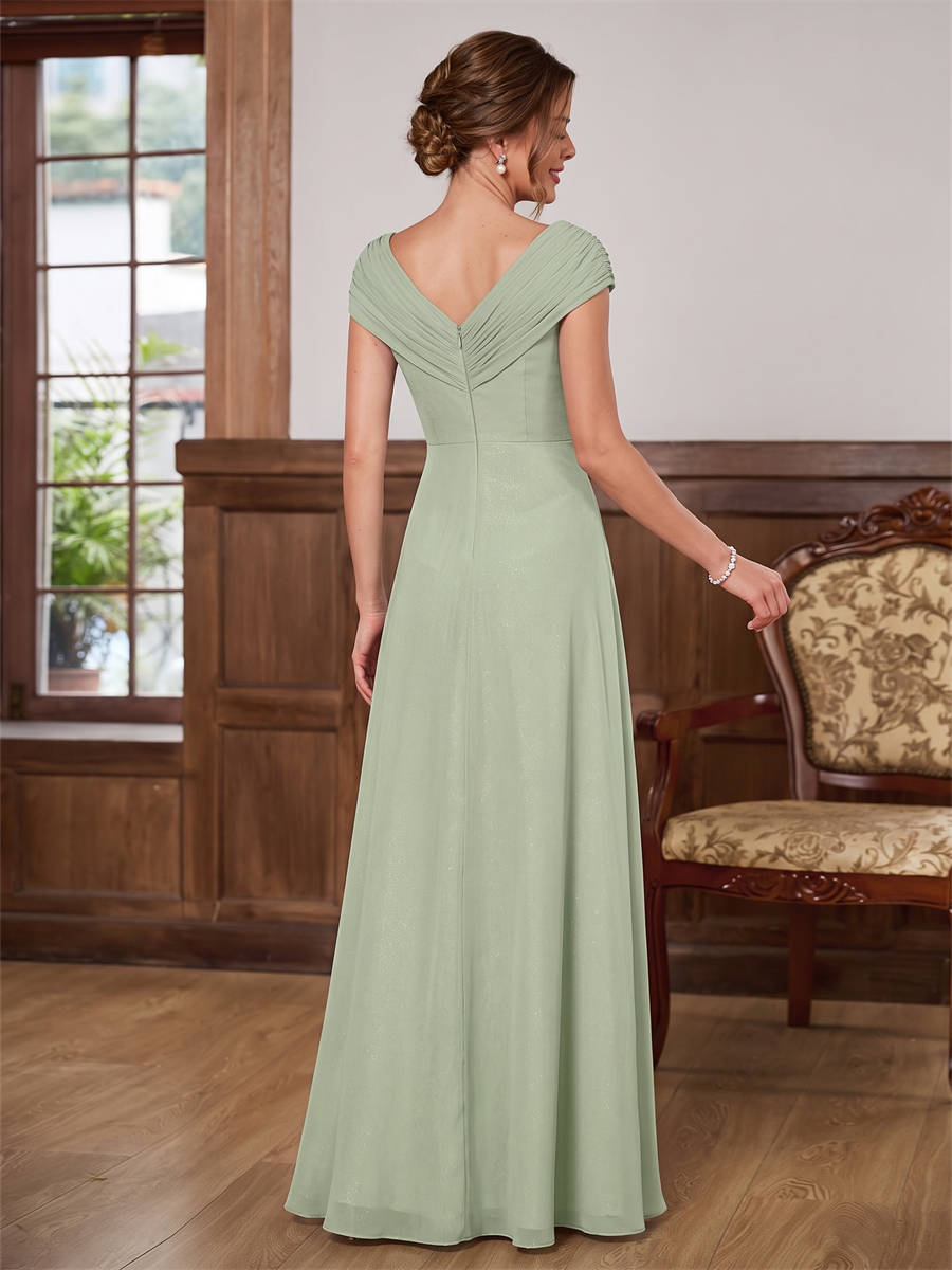 A-line V-neck Rhinestone Floor-Length Chiffon Corset Mother of the Bride Dress