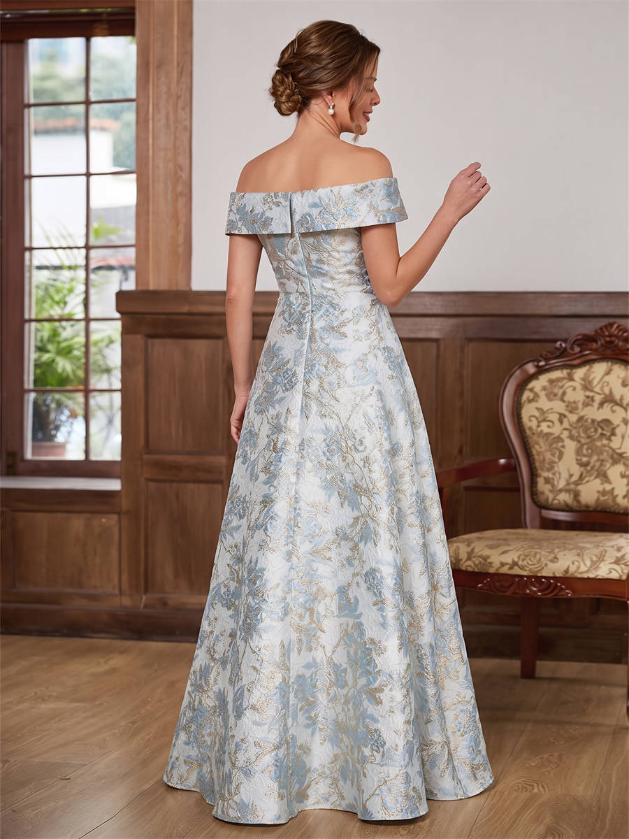 A-line Off-the-Shoulder Floor-Length Corset Mother of the Bride Dress