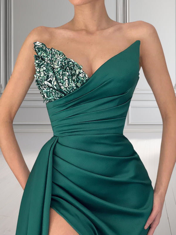 Sheath Sweetheart Ruffles Court Train Silk like Satin Dress