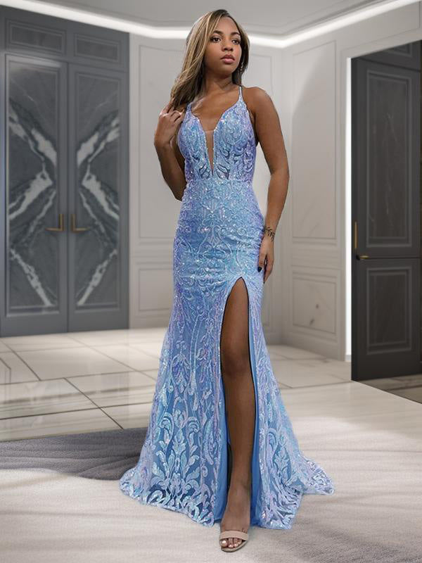 Sheath V-neck Appliques Lace Sweep Train Dress
