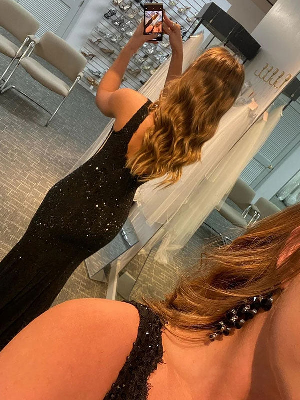 Sheath V-neck Rhinestone Sweep Train Lace Dress