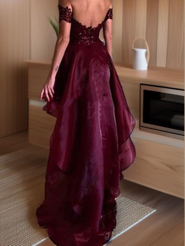 A-line Off-the-Shoulder Ruffles Asymmetrical Organza Dress