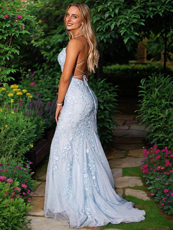 Sheath One-Shoulder Long Sleeves Appliques Lace Sweep Train Lace Dress