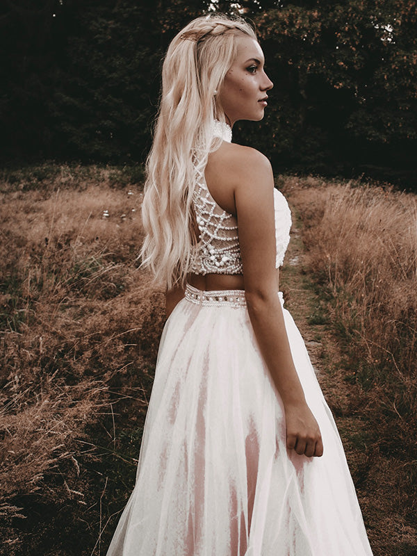 A-line Bateau Long Sleeves Appliques Lace Floor-Length Tulle Dress