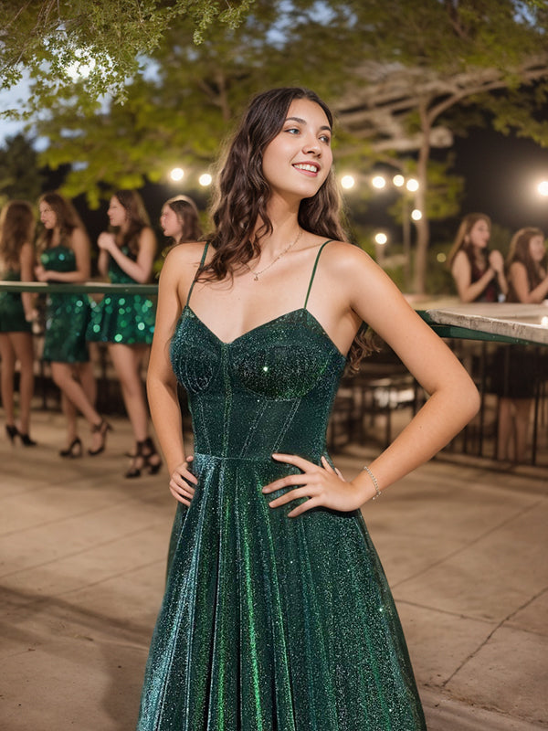 A-line Spaghetti Straps Floor-Length Corset Dress