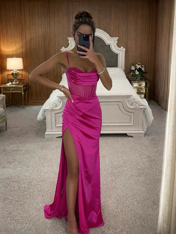 Sheath Cowl Pleated Sweep Train Silk Like Satin Corset Dress