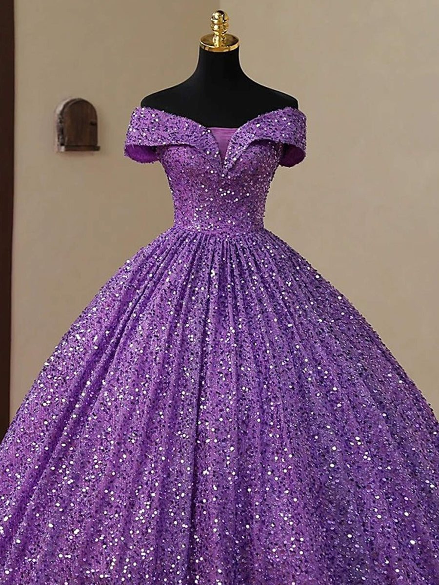 Ball-Gown Off-the-Shoulder Floor-Length Corset Prom Dress