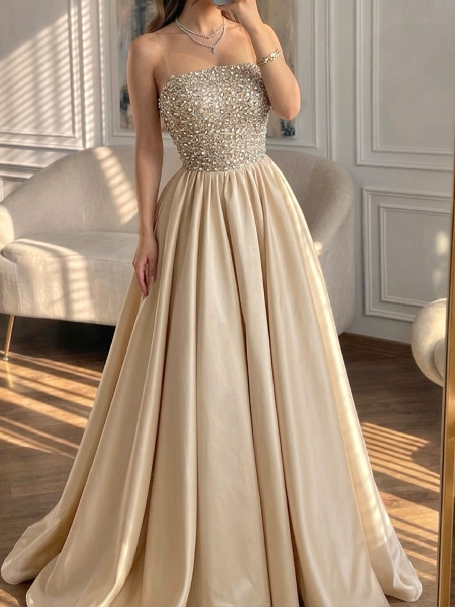 A-line/Princess Straight Beading Floor-Length Taffeta Corset Evening Dress