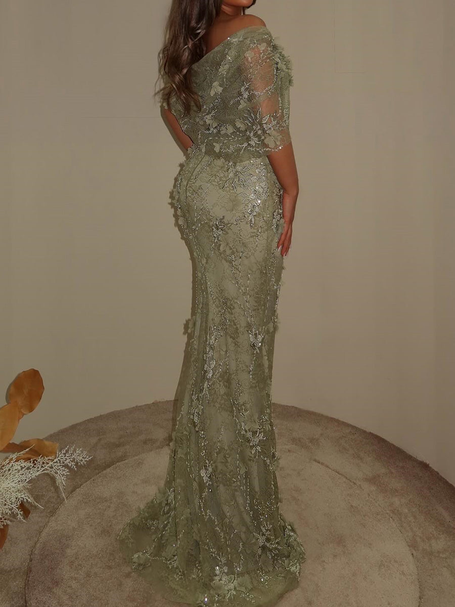 Sheath/Column Sweetheart Appliques Lace Floor-Length Lace Evening Dress