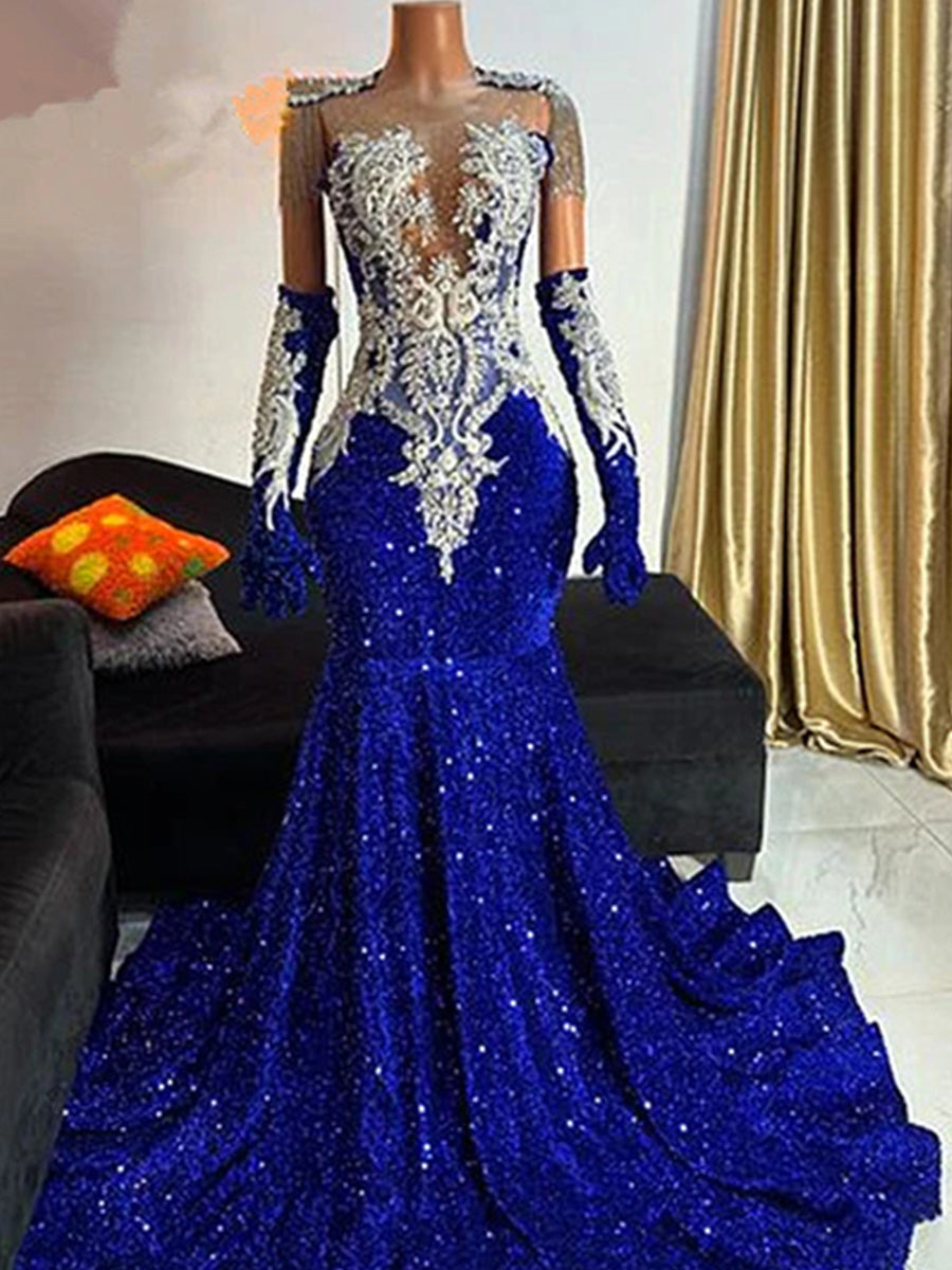 Sheath/Column Scoop Short Sleeves Appliques Lace Sweep Train Velvet Sequins Evening Dress