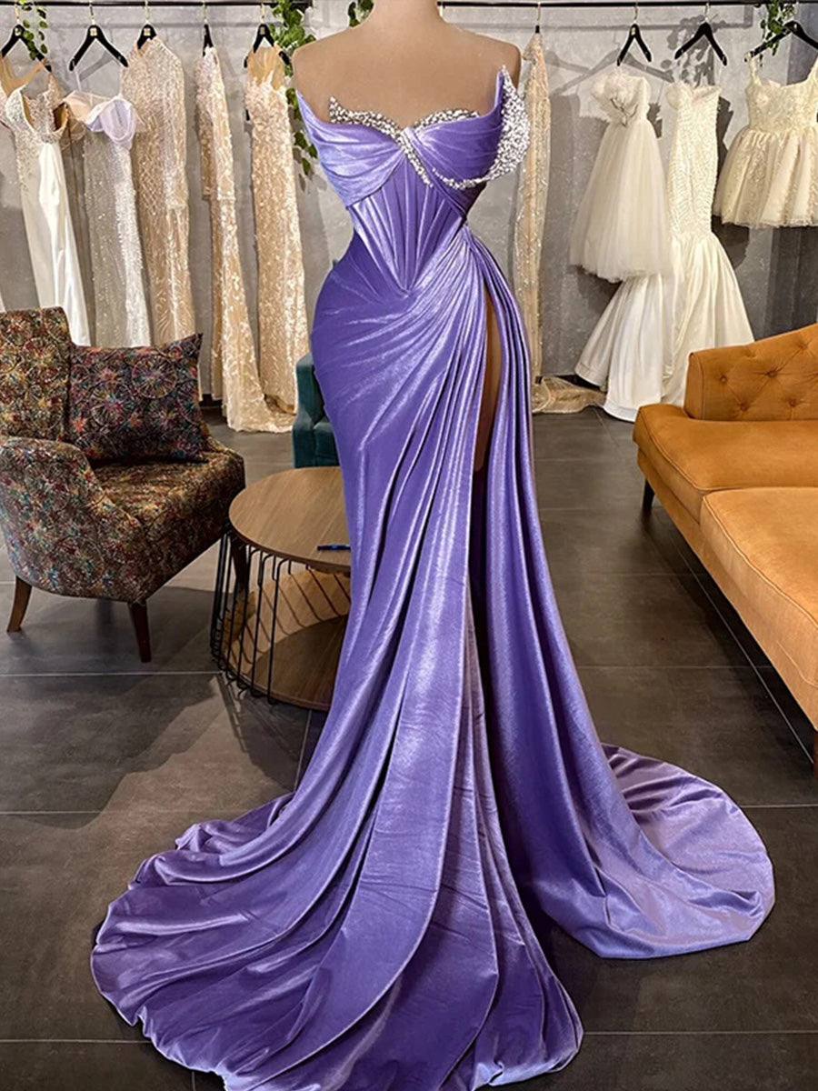 Sheath/Column Sweetheart Pleated Sweep Train Velvet Corset Evening Dress