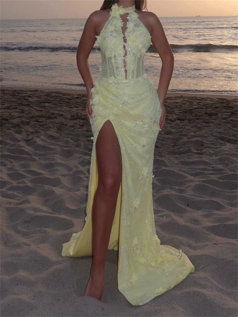 Sheath/Column Scoop Appliques Lace Sweep Train Lace Corset Evening Dress