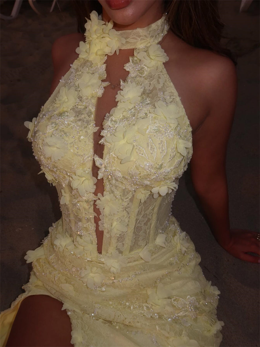 Sheath/Column Scoop Appliques Lace Sweep Train Lace Corset Evening Dress