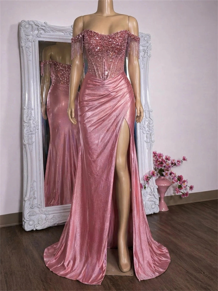 Sheath/Column Off-the-Shoulder Pleated Sweep Train Corset Evening Dress