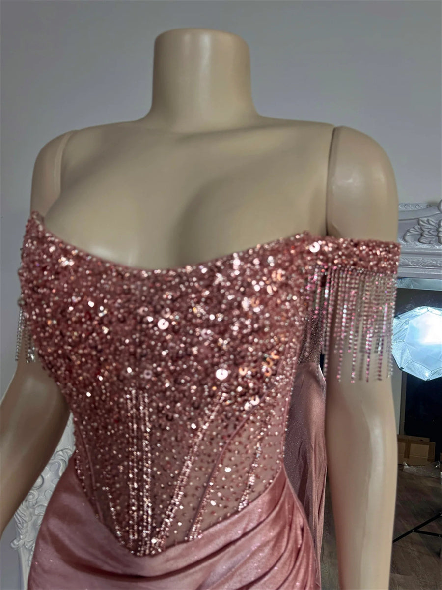 Sheath/Column Off-the-Shoulder Pleated Sweep Train Corset Evening Dress