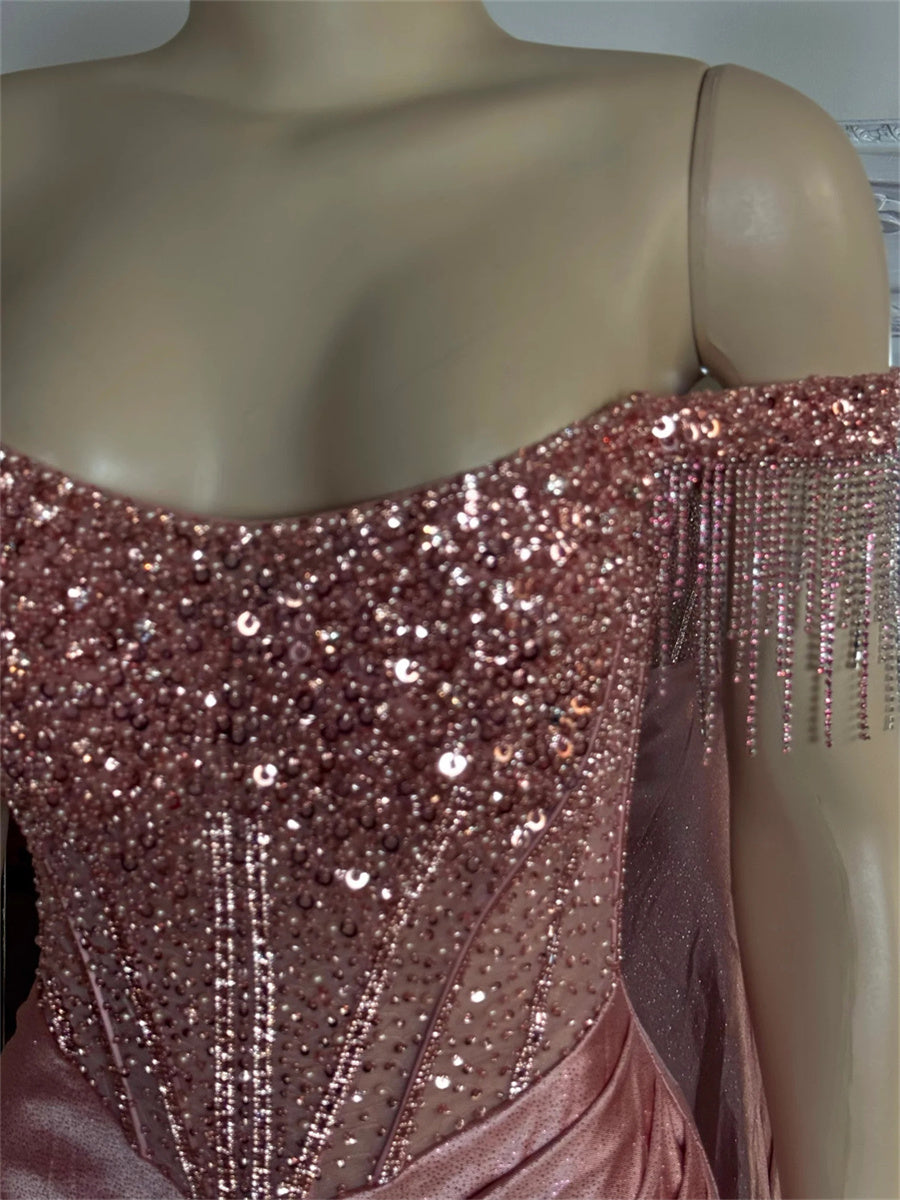 Sheath/Column Off-the-Shoulder Pleated Sweep Train Corset Evening Dress