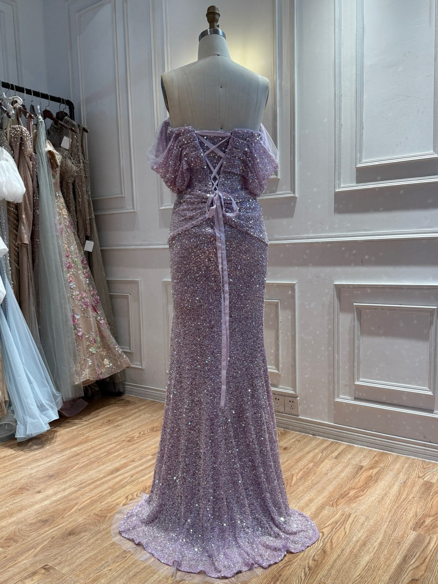 Sheath Off-the-Shoulder Pleated Sweep Train Evening Dress
