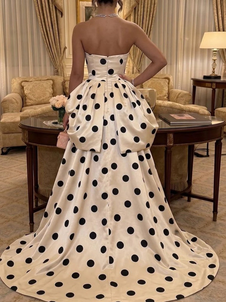 A-line Straight Ruffles Sweep Train Corset Evening Dress