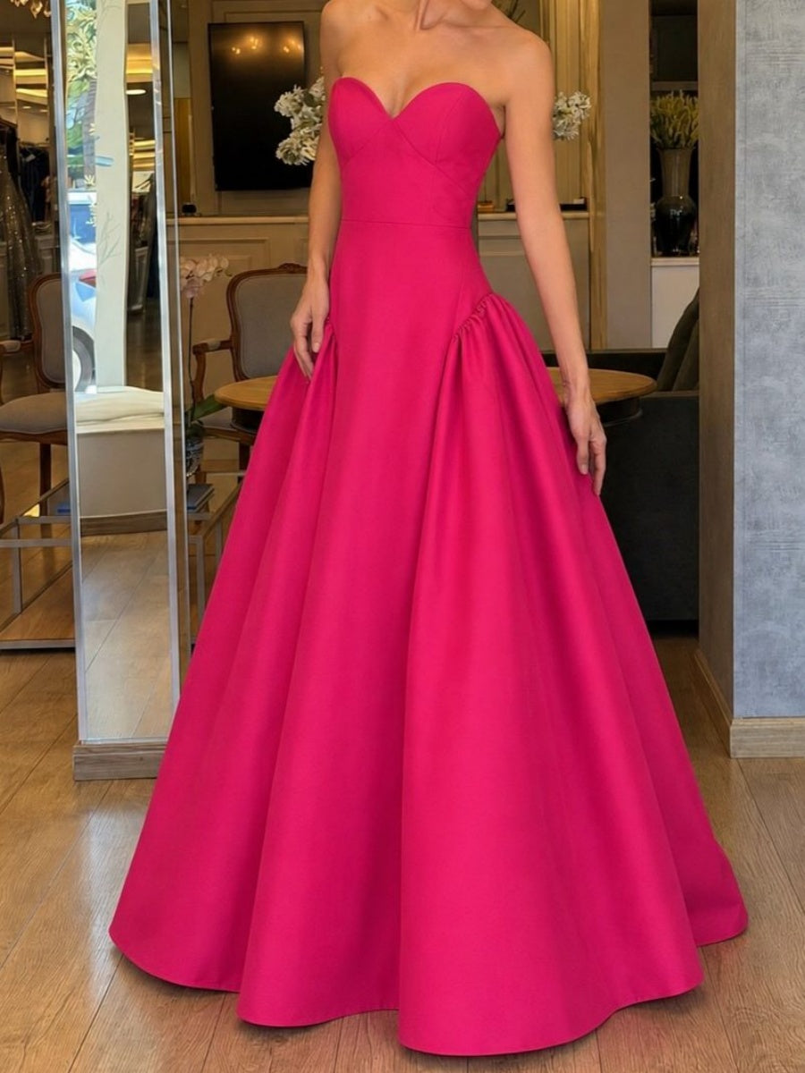 A-line Sweetheart Ruffles Floor-Length Satin Corset Evening Dress