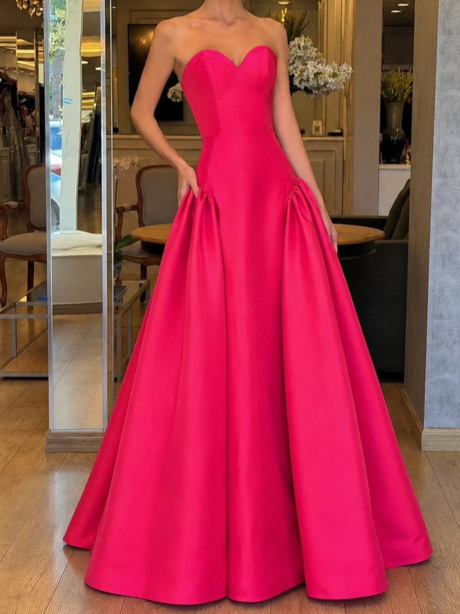 A-line Sweetheart Ruffles Floor-Length Satin Corset Evening Dress