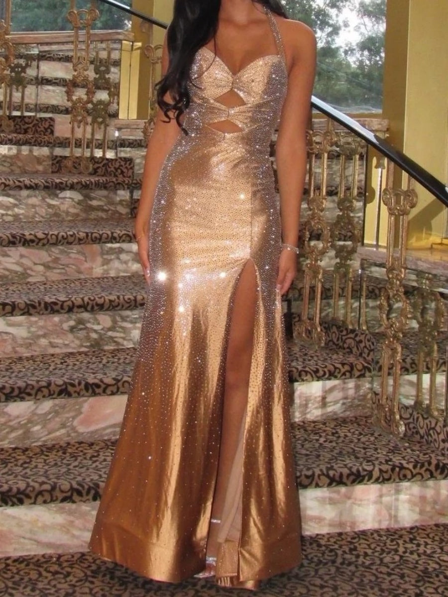Sheath Sweetheart Sequin Sweep Train Silk Like Satin Corset Evening Dress