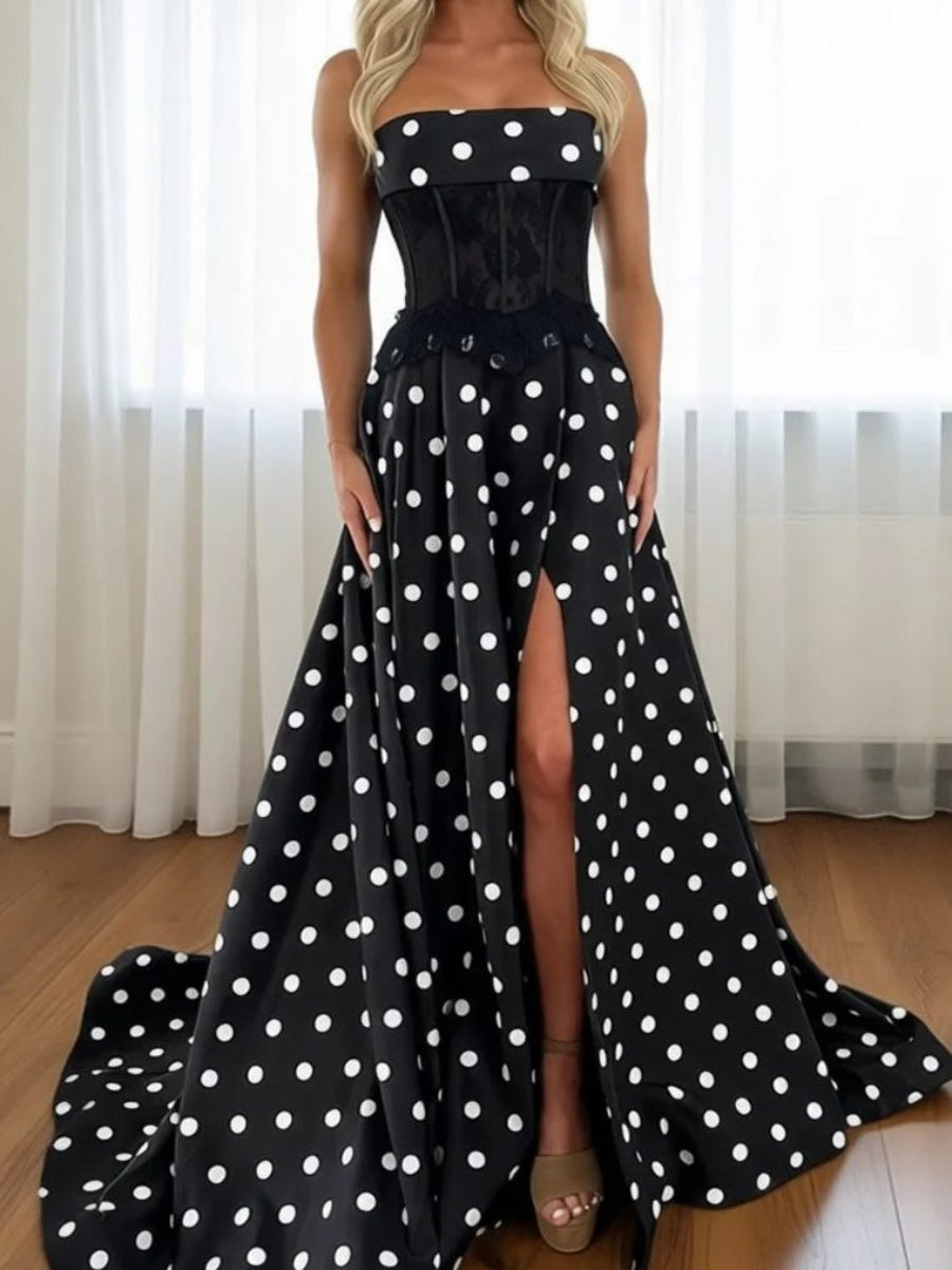 A-line Straight Ruffles Court Train Corset Evening Dress