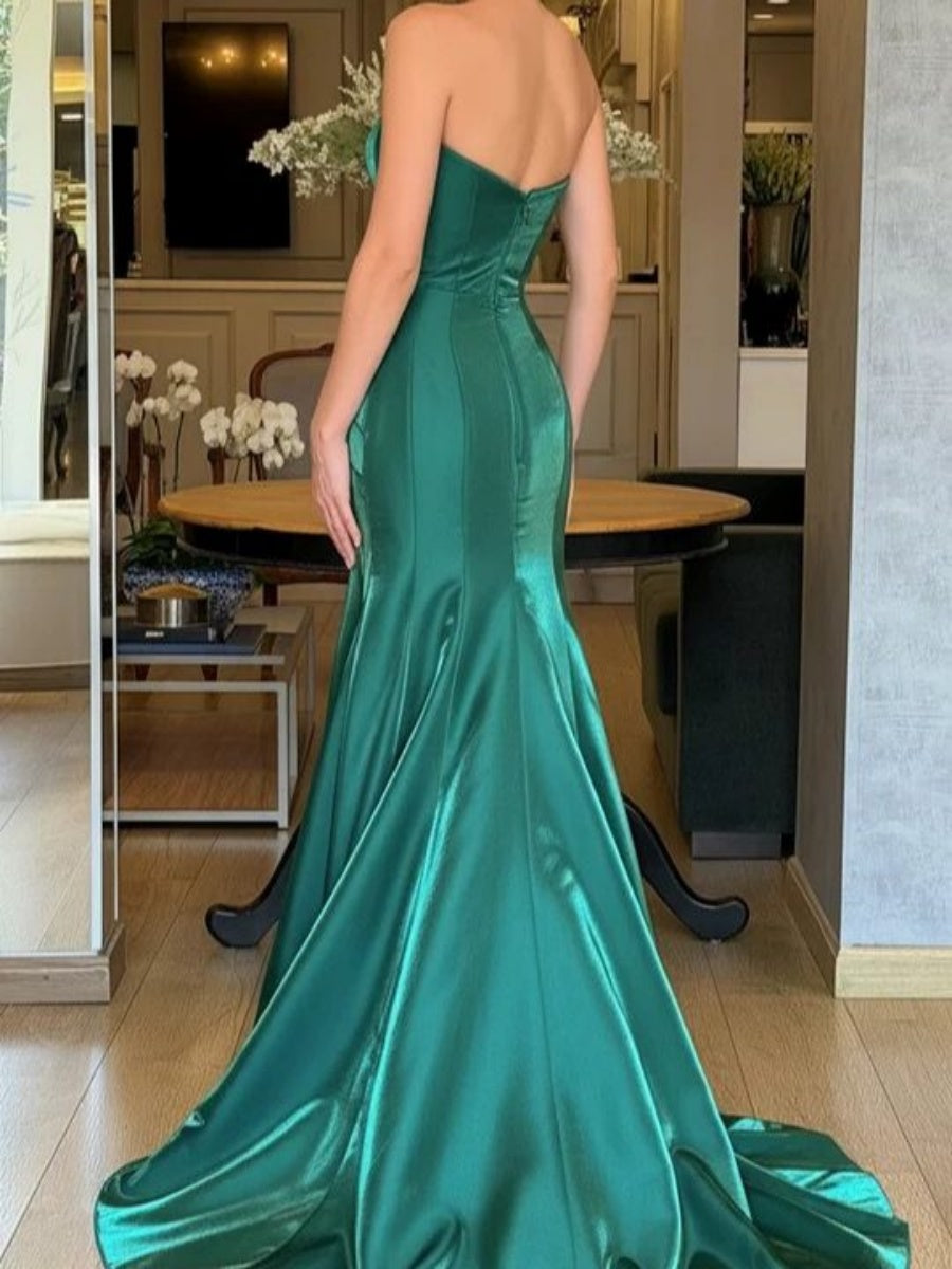 Sheath Sweetheart Pleated Sweep Train Corset Evening Dress