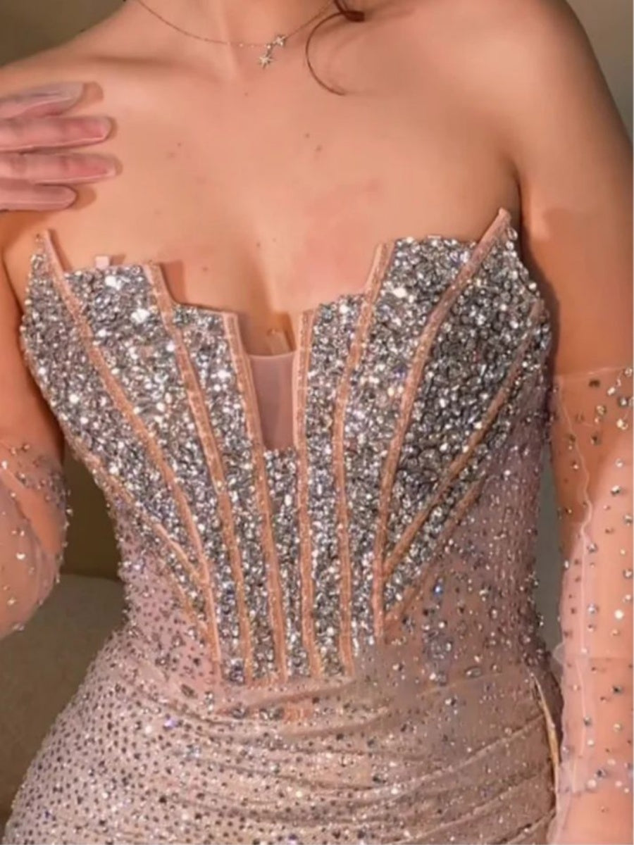 Sheath Sweetheart Pleated Sweep Train Corset Evening Dress
