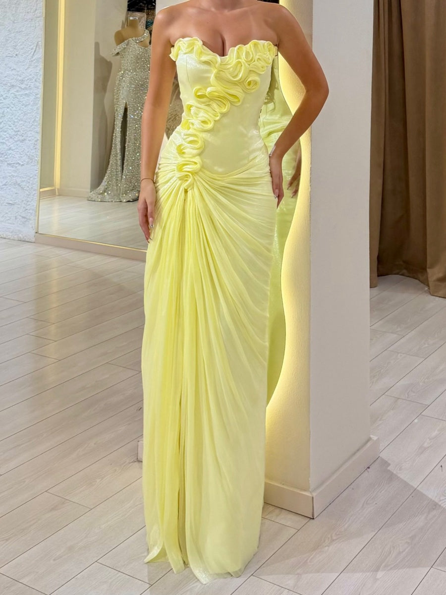 Sheath Sweetheart Pleated Floor-Length Organza Corset Evening Dress