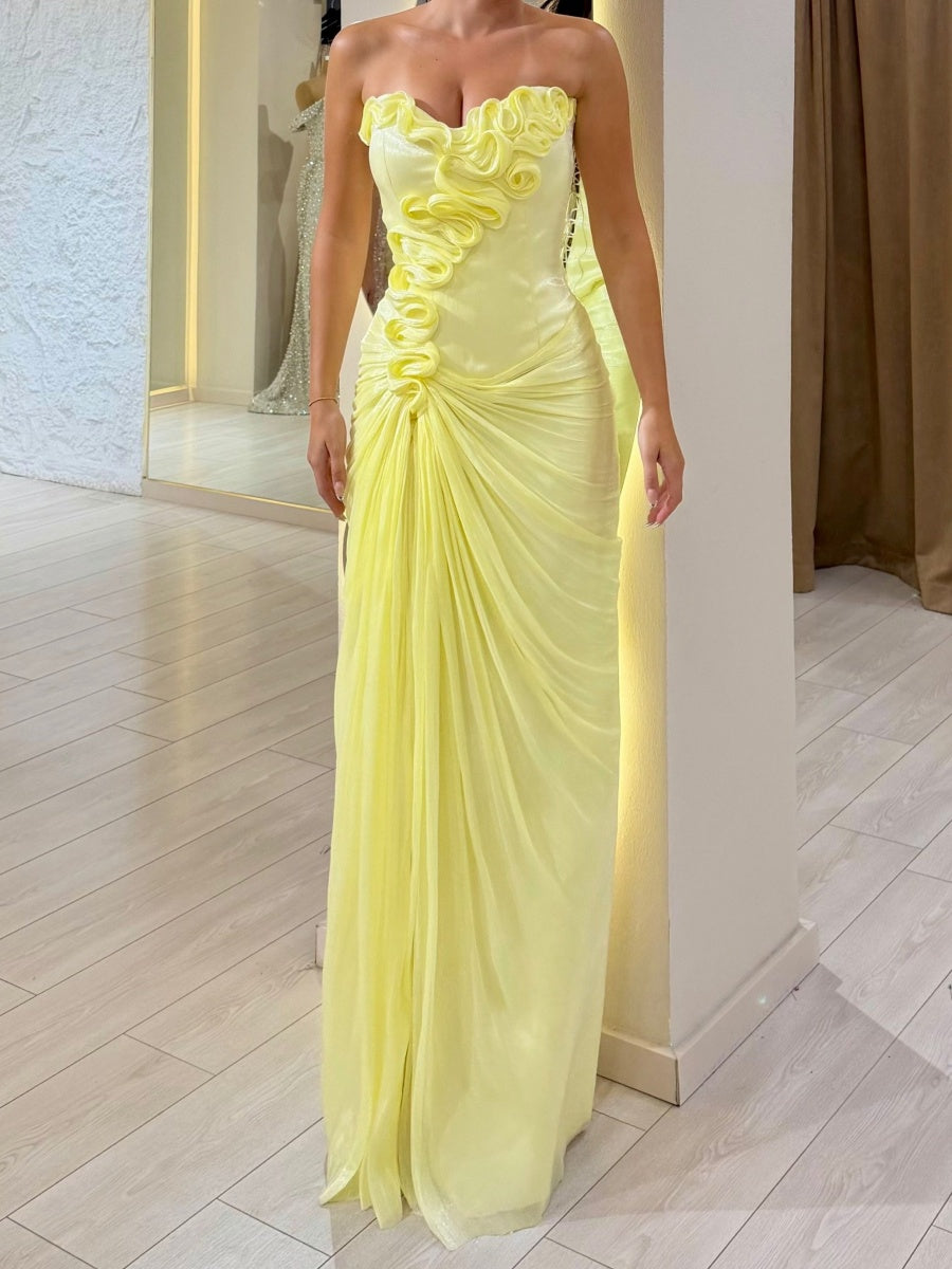 Sheath Sweetheart Pleated Floor-Length Organza Corset Evening Dress