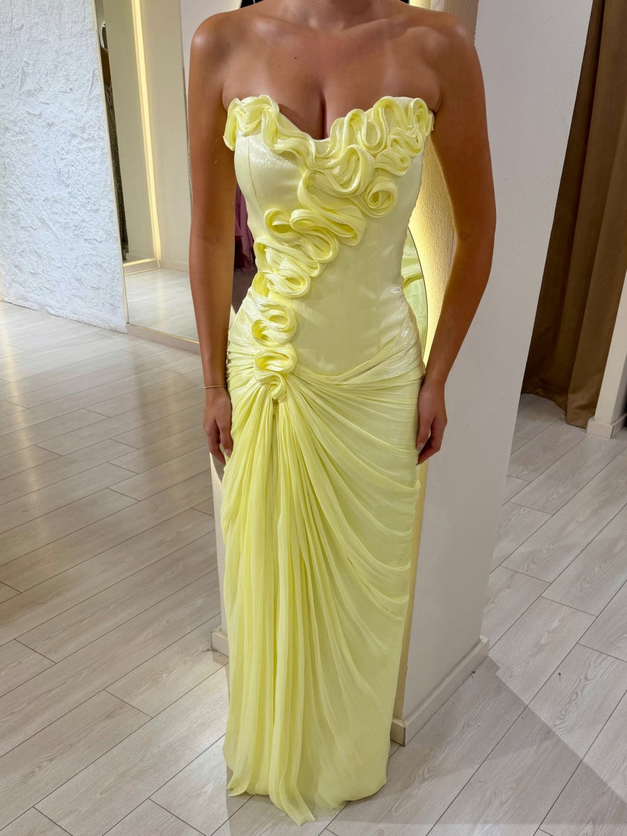Sheath Sweetheart Pleated Floor-Length Organza Corset Evening Dress