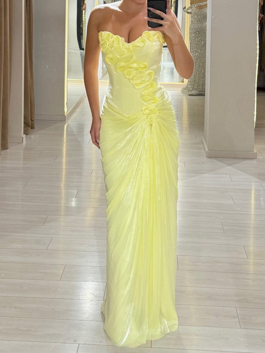 Sheath Sweetheart Pleated Floor-Length Organza Corset Evening Dress