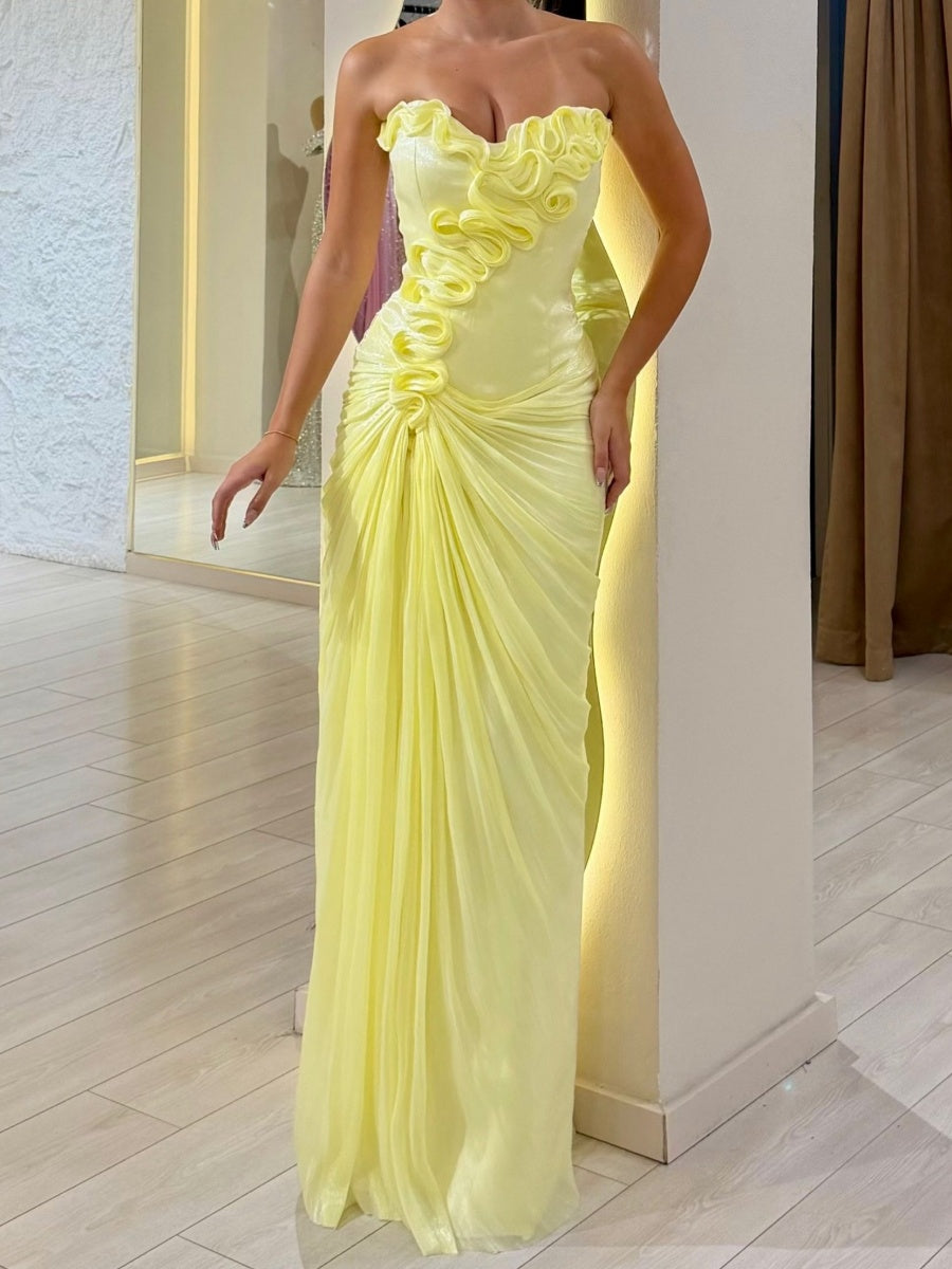 Sheath Sweetheart Pleated Floor-Length Organza Corset Evening Dress