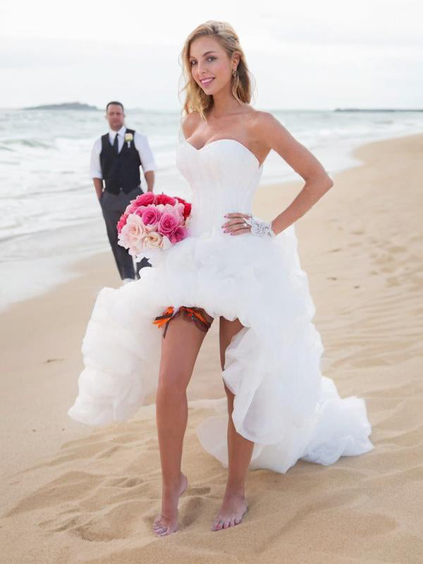 A-line Sweetheart Ruched Asymmetrical Organza Wedding Dress