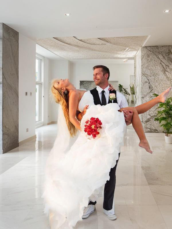 A-line Sweetheart Ruched Asymmetrical Organza Wedding Dress