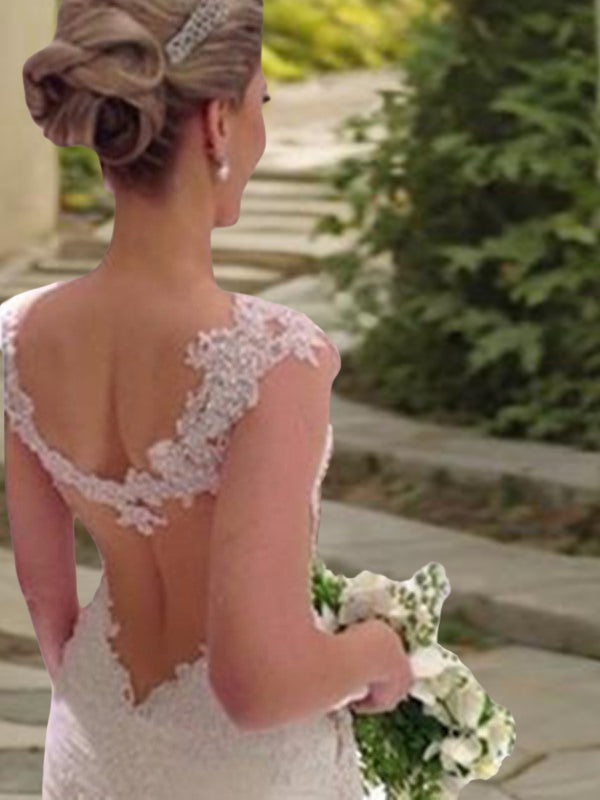 Mermaid V-neck Lace Sweep Train Lace Wedding Dress
