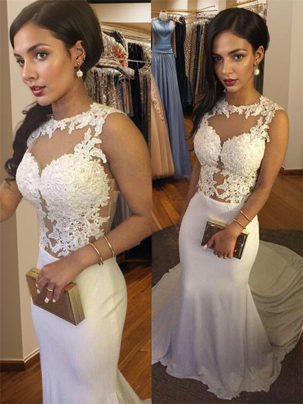 Mermaid Scoop Applique Court Train Jersey Wedding Dress